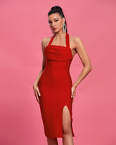 Halter Sleeveless Slit Midi Prom Dress