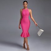 Halter Sleeveless Fishtail Midi Bandage Dress
