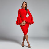 Pagoda Sleeve Lace Midi Bandage Dress