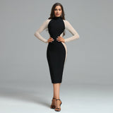 Long Sleeve Elegant Colorblock Bandage Dress