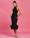 Halter Ruffle Hem Crepe Cocktail Dress