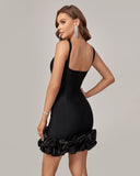 Strappy Ruffle Hem Crepe Mini Dress