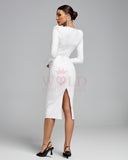 Sweetheart Shoulder Pads Bandage Midi Dress