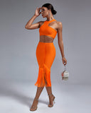 Asymmetric Tank Top & Tassels Bandage Skirt Set