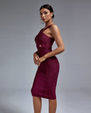 Metal Ornamental Buckle Midi Bandage Dress
