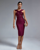 Metal Ornamental Buckle Midi Bandage Dress