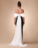 Black White Bow-Detail Bandage Long Dress