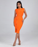 Side Metal Zipper Midi Bandage Dress