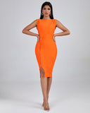 Side Metal Zipper Midi Bandage Dress