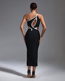 One Shoulder Cutout Midi Bandage Dress
