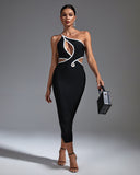 One Shoulder Cutout Midi Bandage Dress