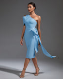 One Shoulder Bow Lace Up Midi Bandage Dress
