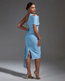 One Shoulder Bow Lace Up Midi Bandage Dress