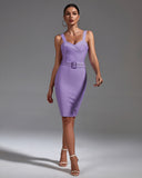 Lavender Sleeveless Bandage Dress With Belt