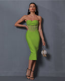 Backless Mesh Bandage Midi Dress