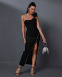 Shoulder Detailed Asymmetric Bandage Dress