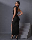 Shoulder Detailed Asymmetric Bandage Dress