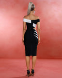Structured Rib Colorblock Midi Bandage Dress