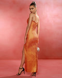Metallic Orange Bandage Maxi Dress