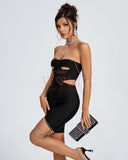 Crystal Chain Cutout Mini Bandage Dress