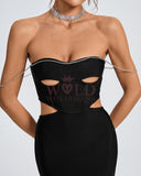 Crystal Chain Cutout Mini Bandage Dress