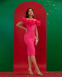 Off Shoulder Feather Trim Bandage Dress