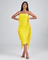 Strapless Fringe Midi Bandage Dress