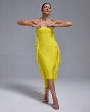 Strapless Fringe Midi Bandage Dress