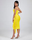 Strapless Fringe Midi Bandage Dress