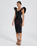 Sweetheart Bubble Sleeve Midi Bandage Dress