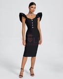 Sweetheart Bubble Sleeve Midi Bandage Dress