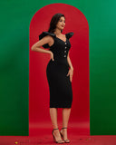 Sweetheart Bubble Sleeve Midi Bandage Dress