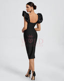 Sweetheart Bubble Sleeve Midi Bandage Dress