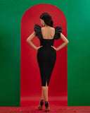 Sweetheart Bubble Sleeve Midi Bandage Dress