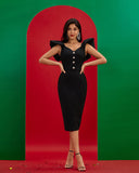 Sweetheart Bubble Sleeve Midi Bandage Dress