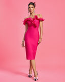 Off Shoulder Multilayer Ruffle Bandage Dress