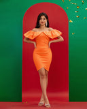 Off Shoulder Ruffle Mini Bandage Dress