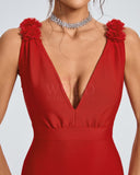 V-neck Floral Embellished Bandage Dress