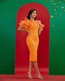 Mesh Fluffy Sleeve Midi Bandage Dress