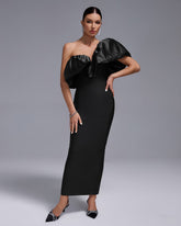 One Shoulder Ruffle Bandage Long Dress