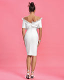 Off Shoulder Feather Trim Bandage Dress