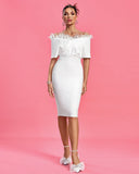 Off Shoulder Feather Trim Bandage Dress