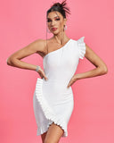 One Shoulder Ruched Bandage Cocktail Dress