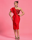 One Shoulder Sequins Midi Bandage Dress