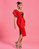 One Shoulder Sequins Midi Bandage Dress