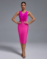Open Back Feather Midi Bandage Dress