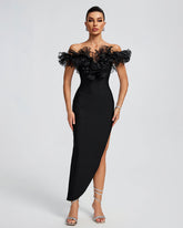 Off Shoulder Gauze Trim Bandage Dress