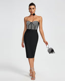 Rhinestone Bandage Bustier Midi Dress