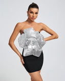Silvery Faux-Flower Mini Bandage Dress