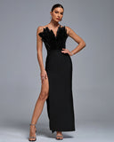 Feather High-slit Maxi Bandage Dress